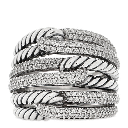 David Yurman Sterling Silver Diamond 19mm Labyrinth Triple Loop Ring 52 6 1 of 4