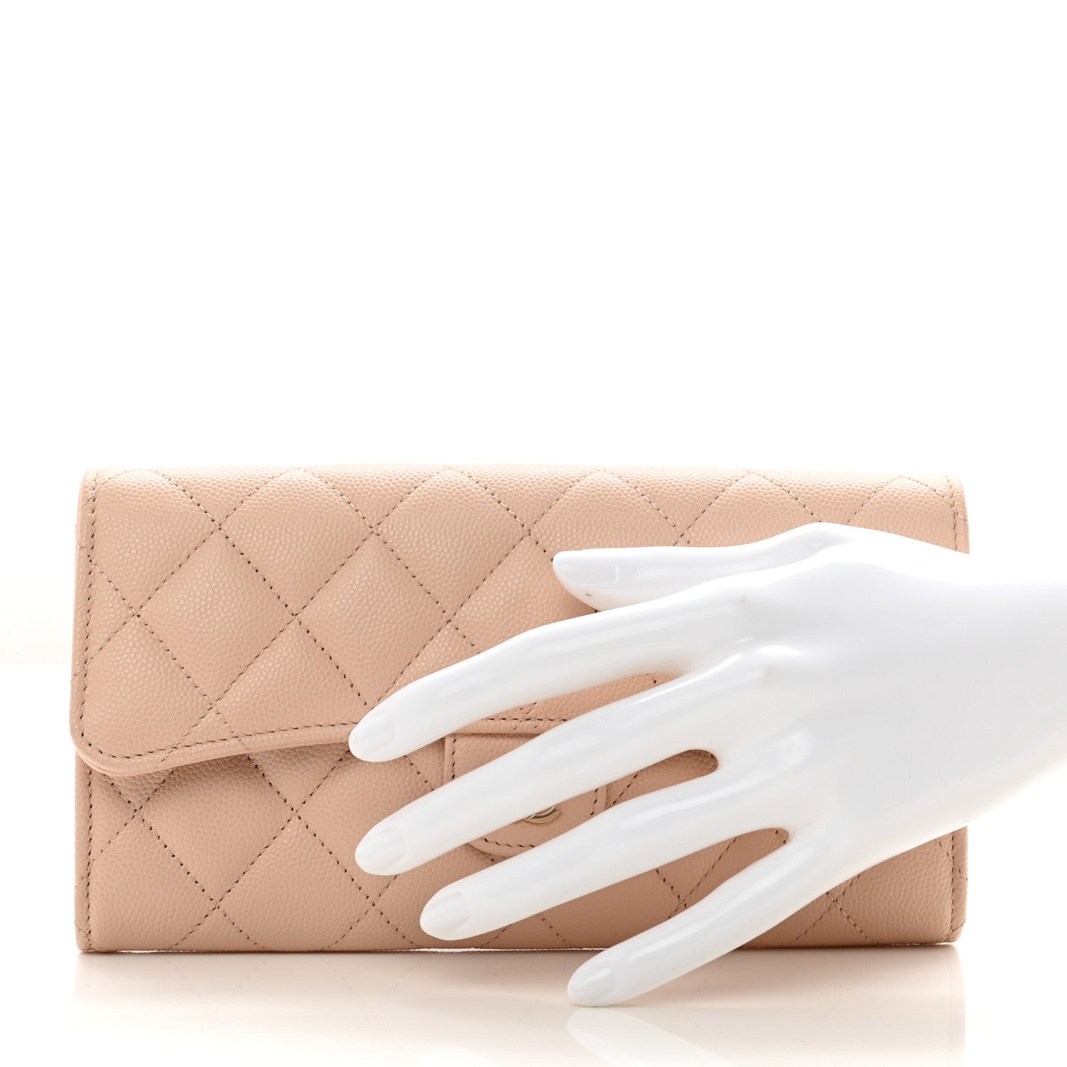 Chanel Caviar Quilted Large Gusset Flap Wallet Beige 2 of 8