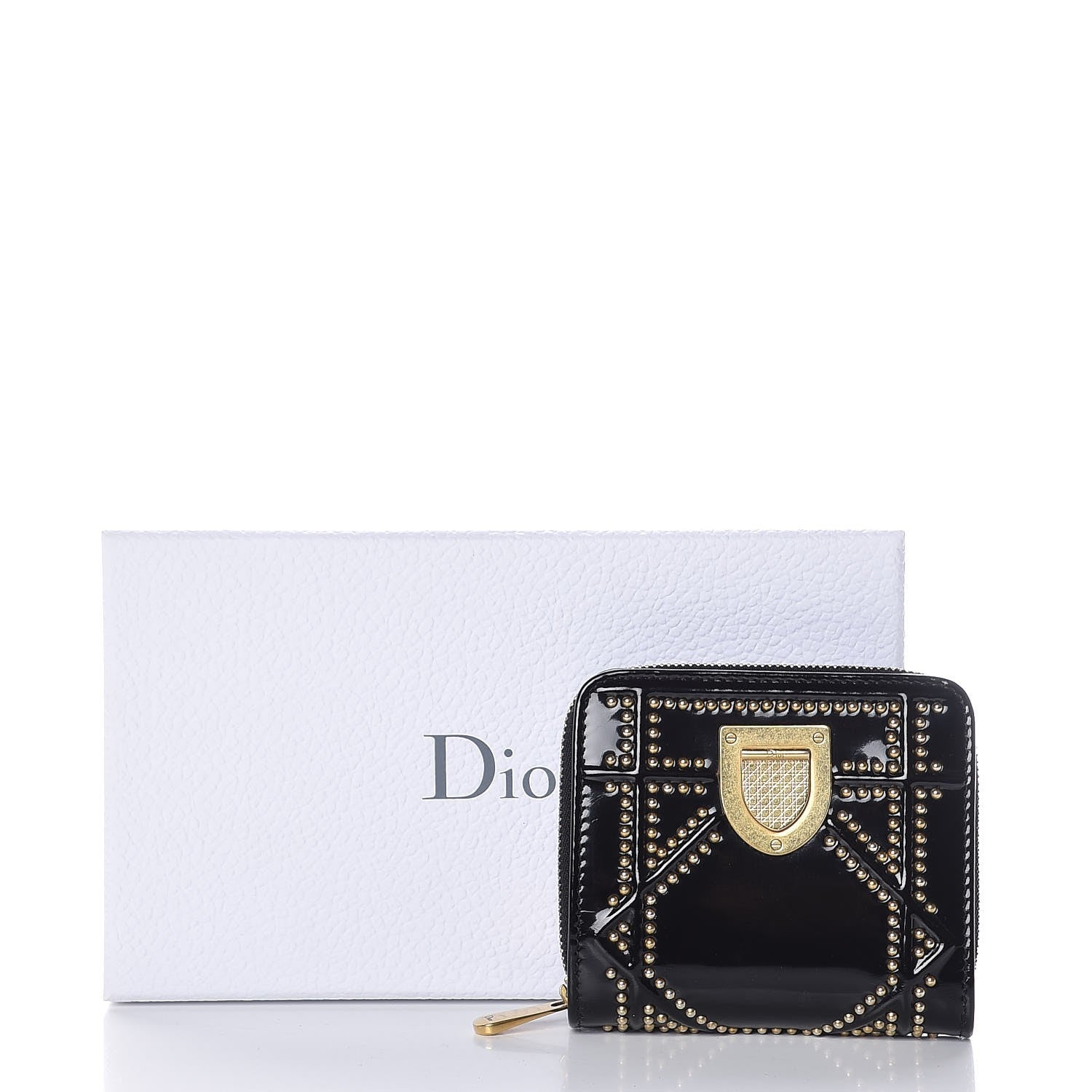 Christian Dior Patent Studded Diorama Small Wallet Black 10 of 10