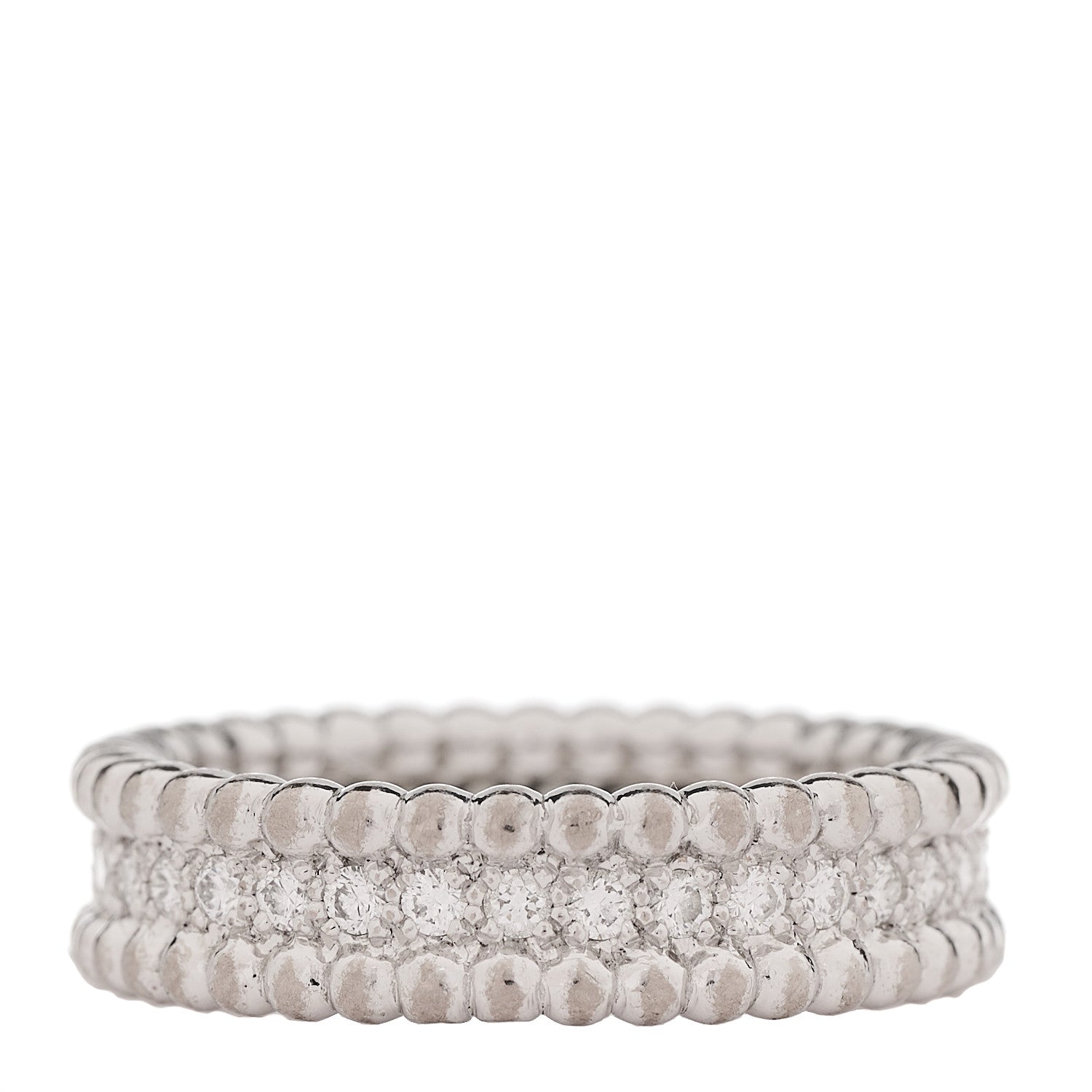 Van Cleef & Arpels 18K White Gold Diamond Perlee 1 Row Ring 56 7.75 3 of 4