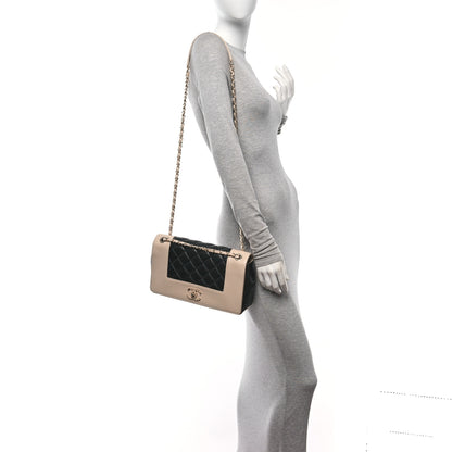 Chanel Sheepskin Quilted Vintage Mademoiselle Flap Beige Black 2 of 11