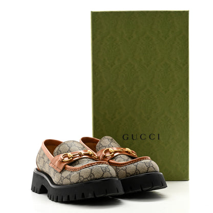 Gucci GG Supreme Monogram Cordovan Lux Womens Harald Horsebit 25mm Platform Loafers 37.5 Beige Ebony 11 of 11