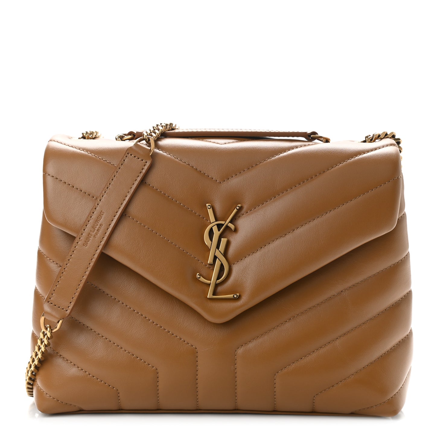Calfskin Y Quilted Monogram Small Loulou Chain Satchel Dark Natural