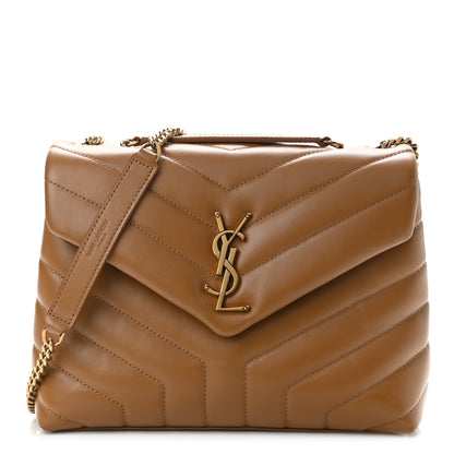 Saint Laurent Calfskin Y Quilted Monogram Small Loulou Chain Satchel Dark Natural 1 of 11