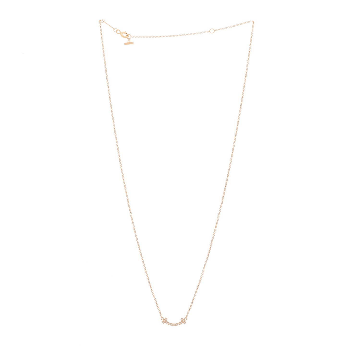 18K Rose Gold Diamond Mini T Smile Pendant Necklace