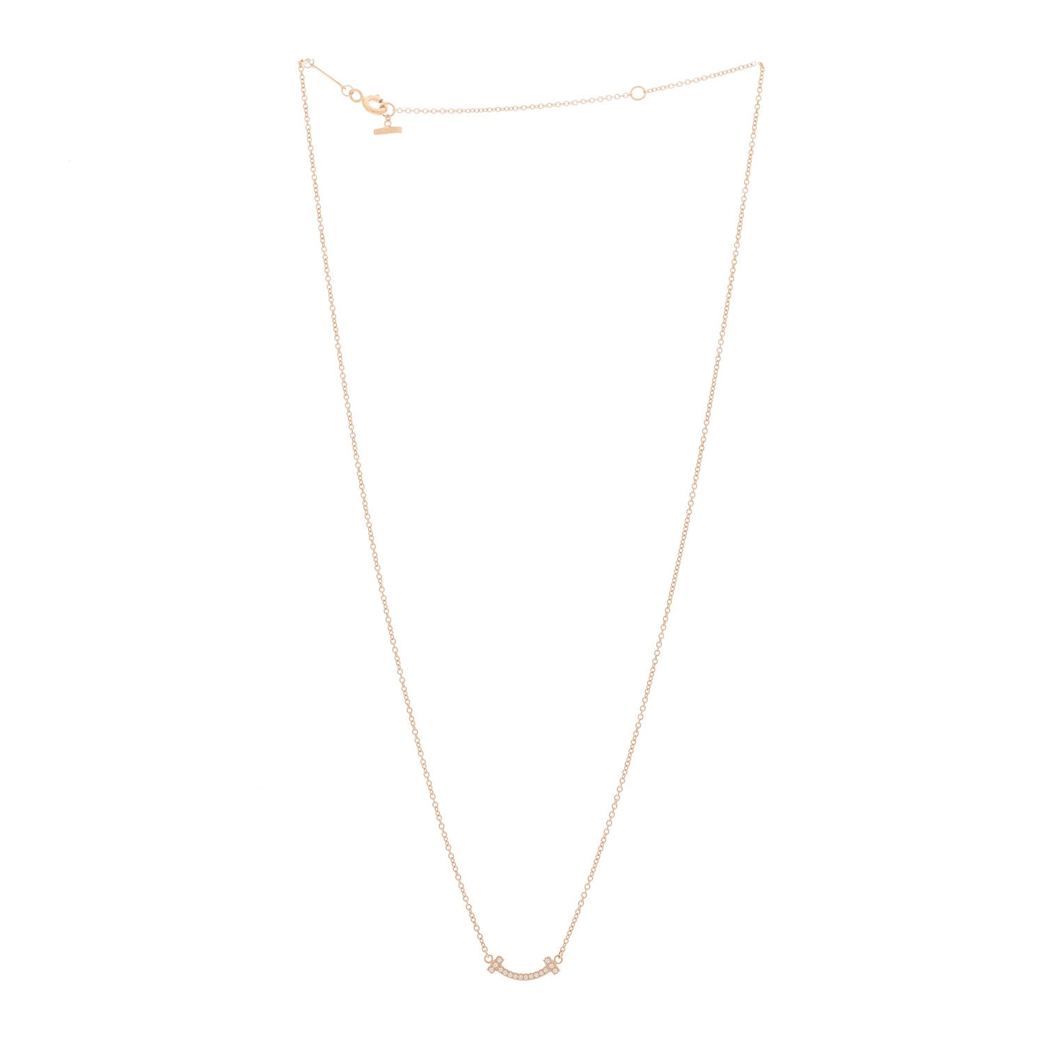 Tiffany 18K Rose Gold Diamond Mini T Smile Pendant Necklace 2 of 8