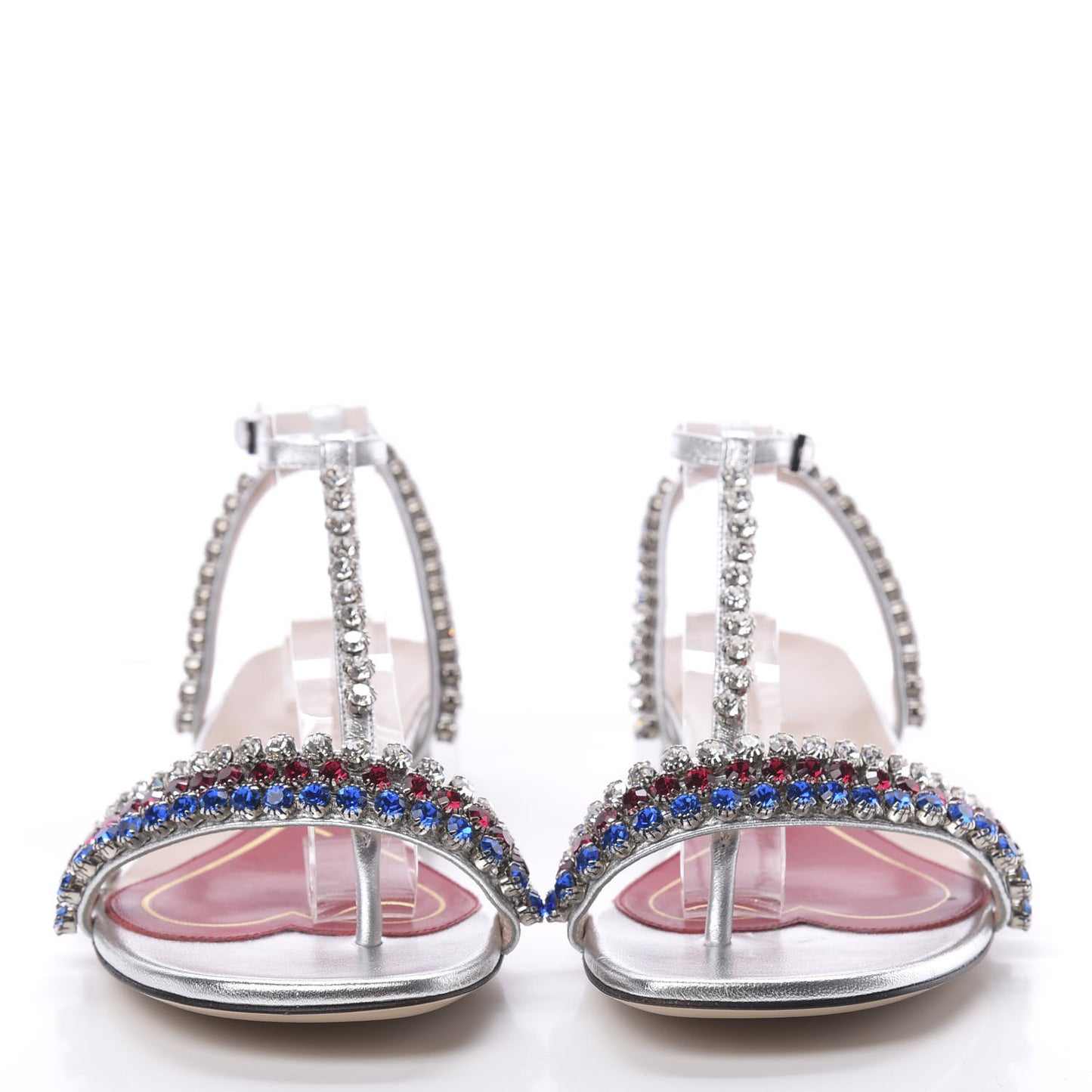 Nappa Silk Crystal Bertie T-Strap Low Heel Sandals 36 Argento