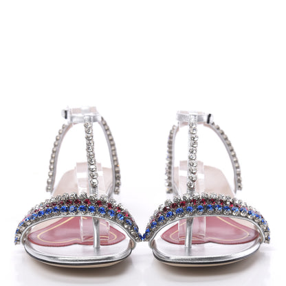Gucci Nappa Silk Crystal Bertie T-Strap Low Heel Sandals 36 Argento 2 of 8