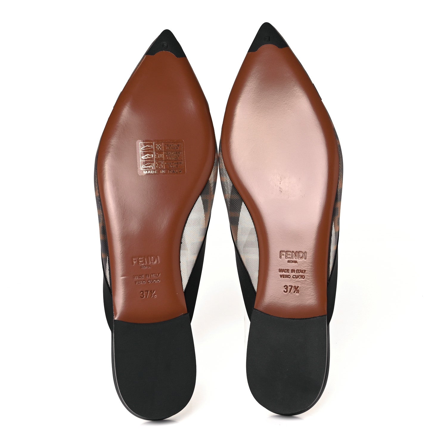 Fendi Technical Mesh Vitello FF Colibri Flat Mules 37.5 Tobacco Moro Black 5 of 8