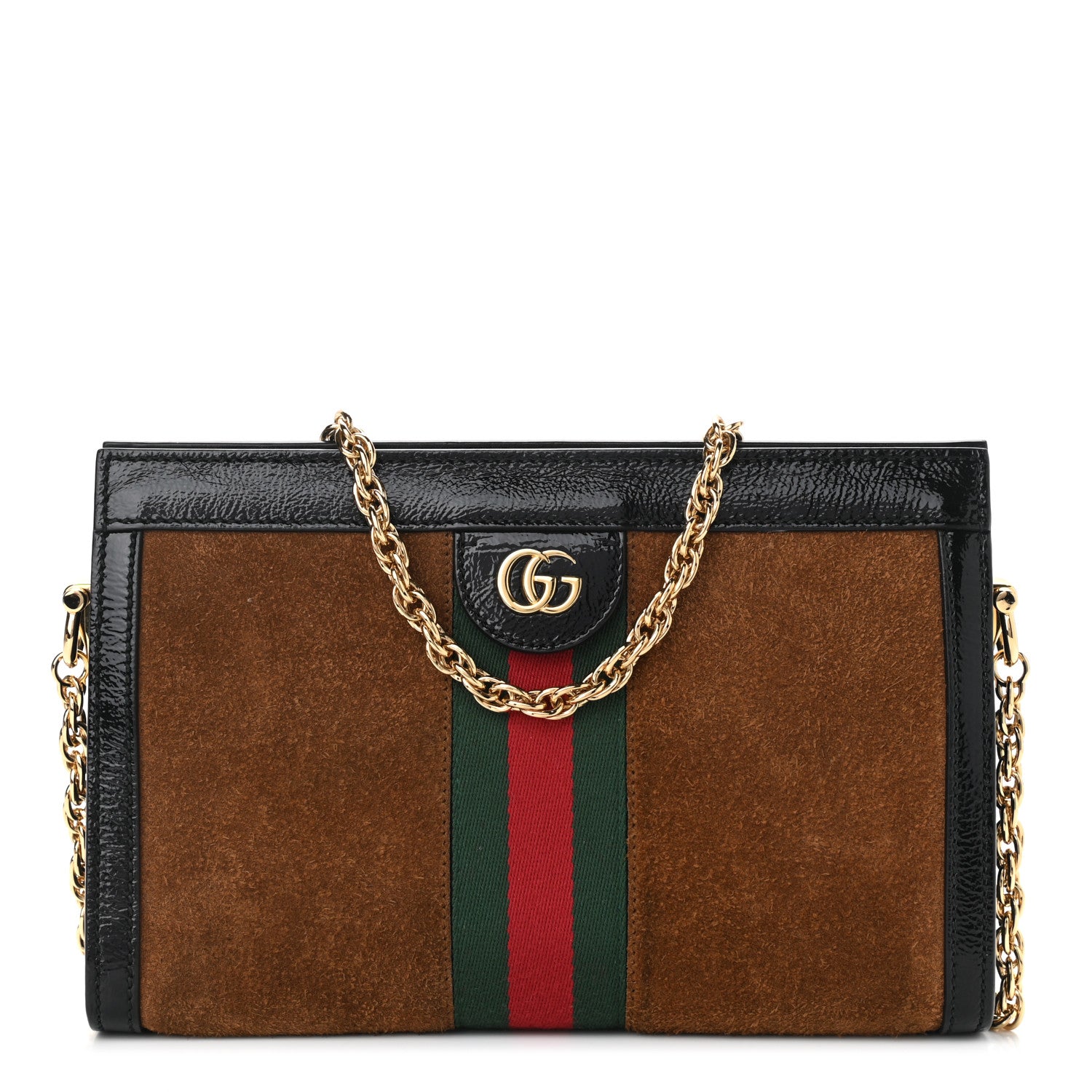 Gucci Suede Patent Web Small Ophidia Chain Shoulder Bag Nocciola Black 1 of 17