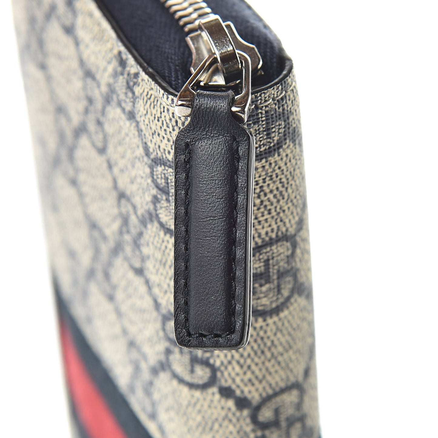 GG Supreme Monogram Web Zip Around Wallet Beige Blue