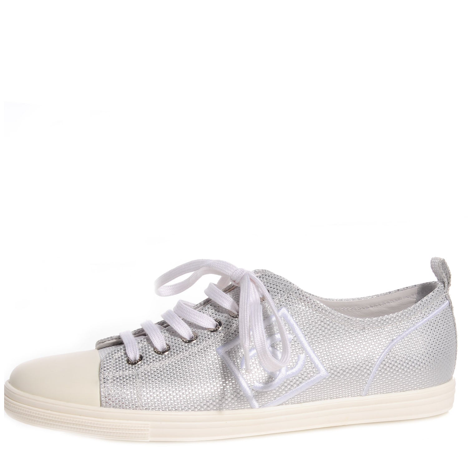 Chanel Canvas CC Tennis Shoes 38.5 Metallic Silver 1 of 7