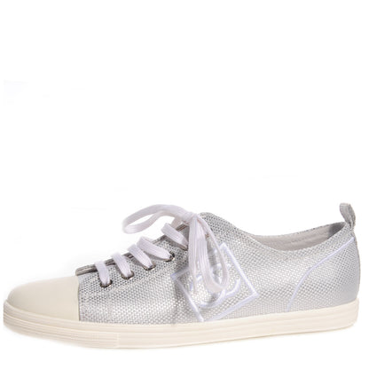 Chanel Canvas CC Tennis Shoes 38.5 Metallic Silver 1 of 7