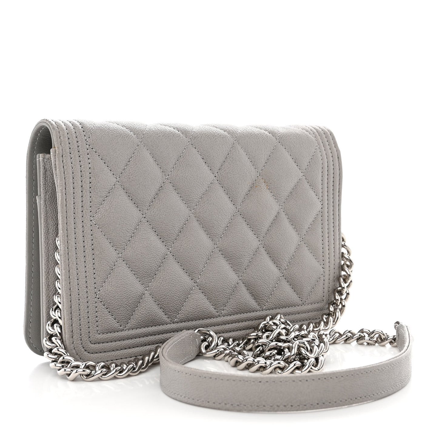 Caviar Quilted Boy Wallet On Chain WOC Grey