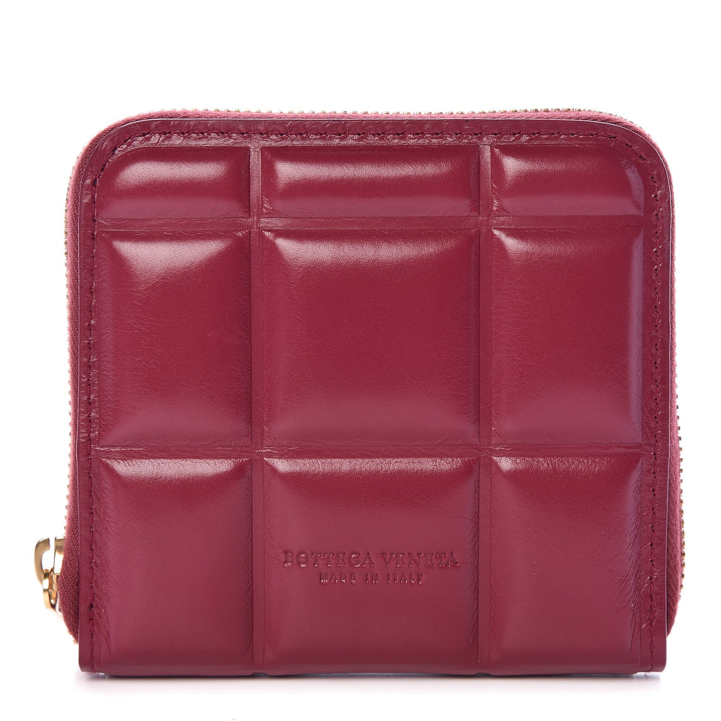 BOTTEGA VENETA Calfskin Padded Paper Mini Zip Wallet Amaranto
