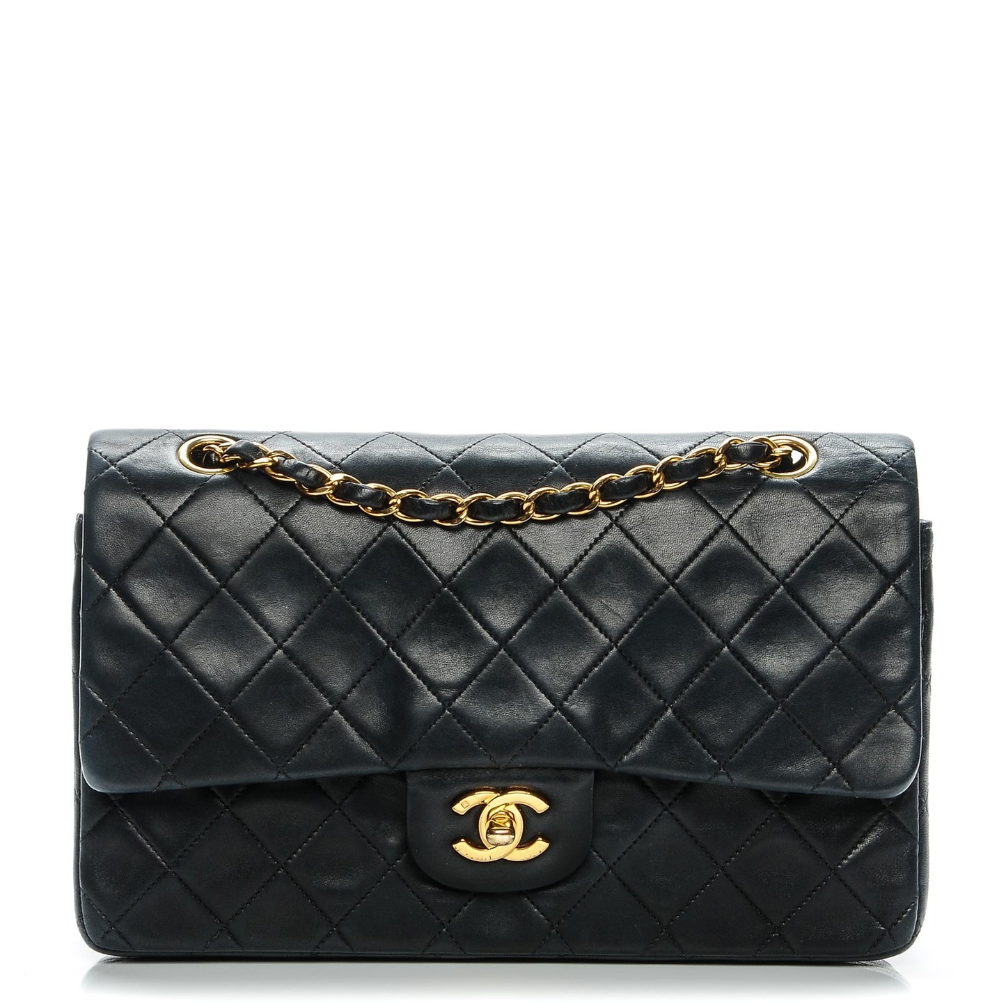 Lambskin Quilted Medium Double Flap Black