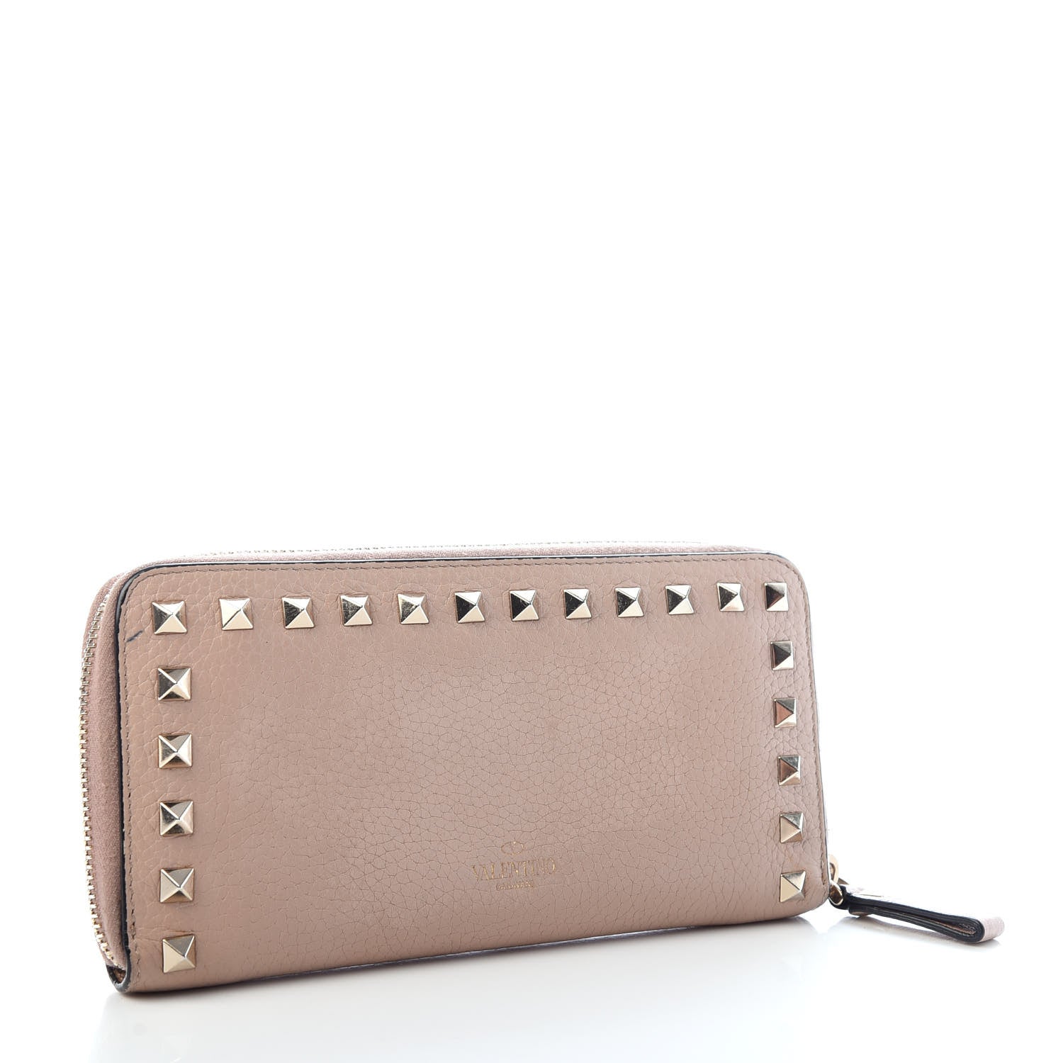 Valentino Garavani Pebbled Calfskin Rockstud Zip Around Wallet Poudre 3 of 7
