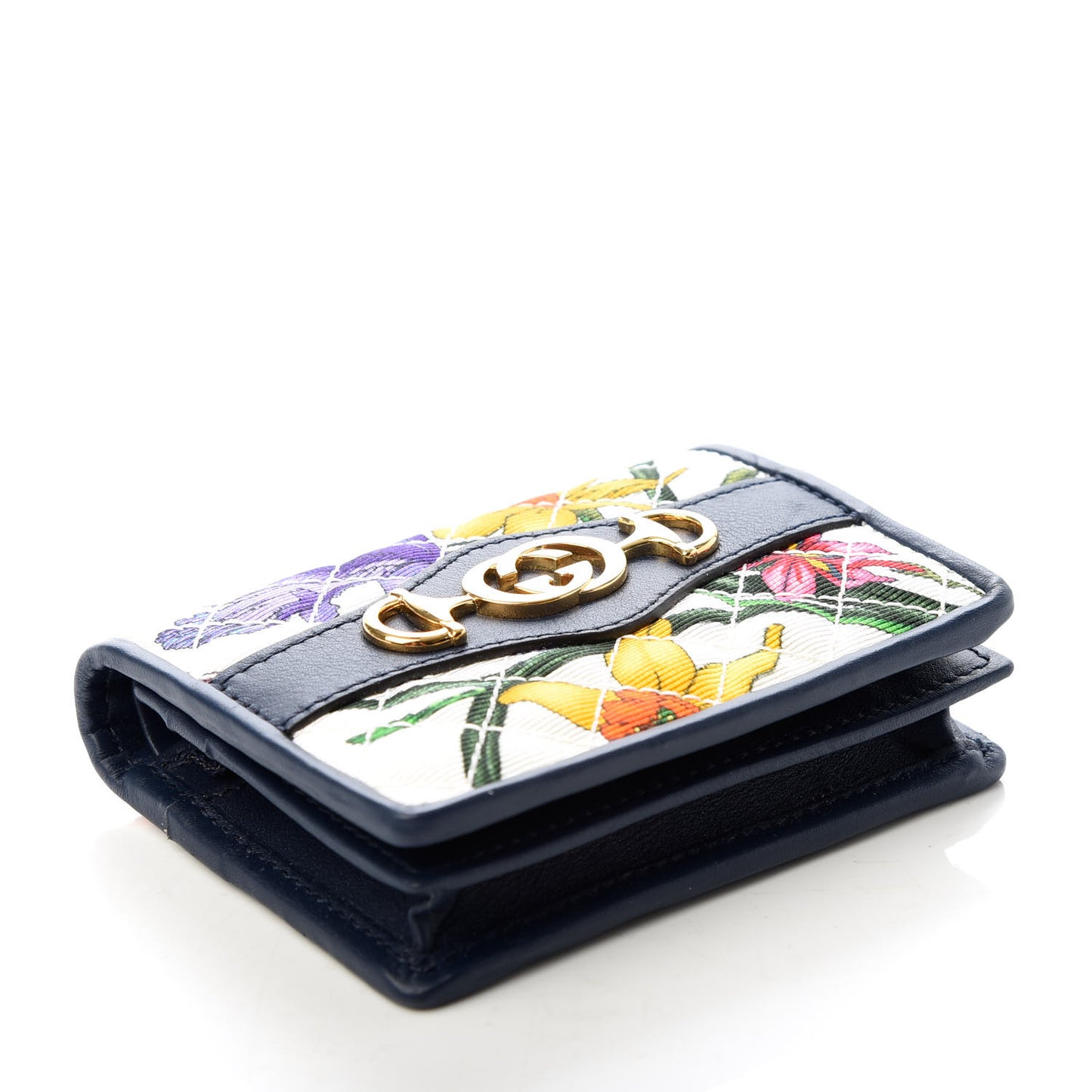 Canvas Flora Floral Trapuntata Zumi Card Case Wallet Great White Multicolor Blue Agata
