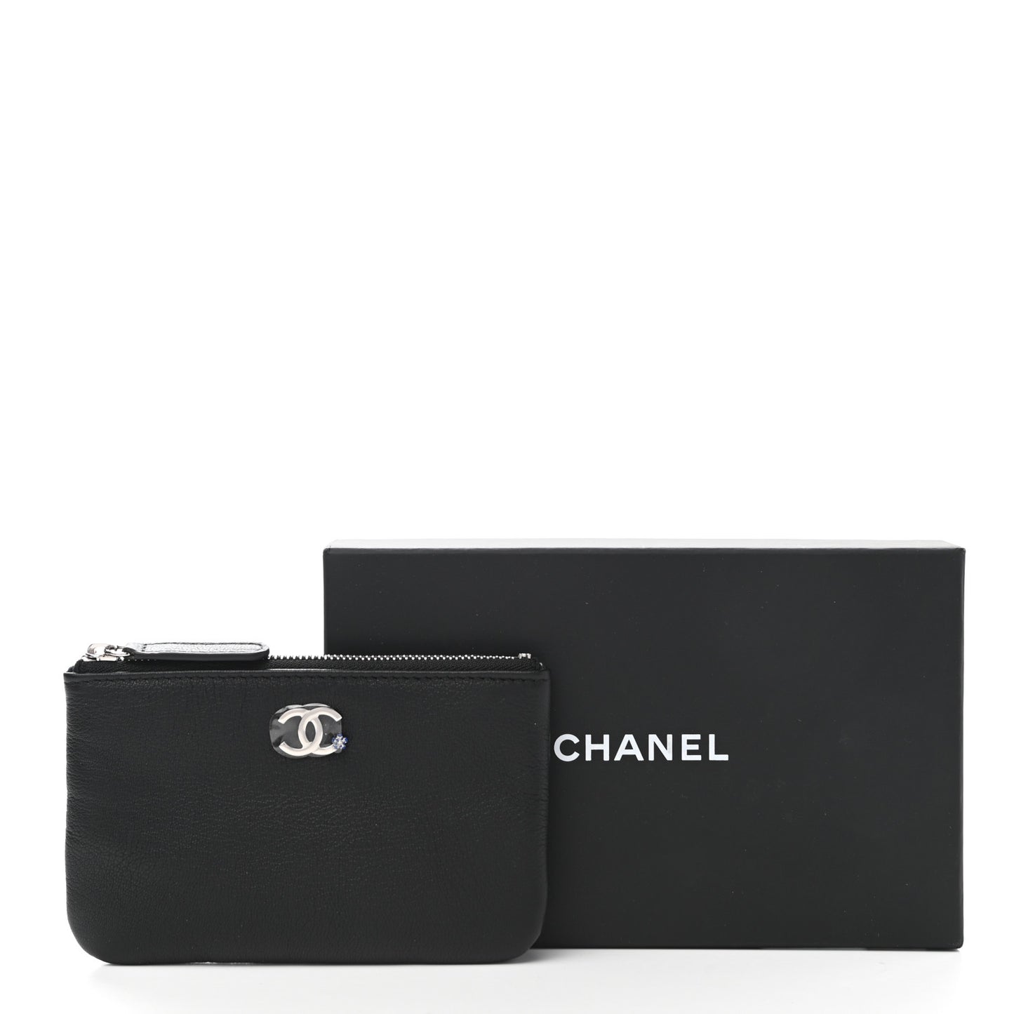 Goatskin Camellia CC Cosmetic Pouch Black