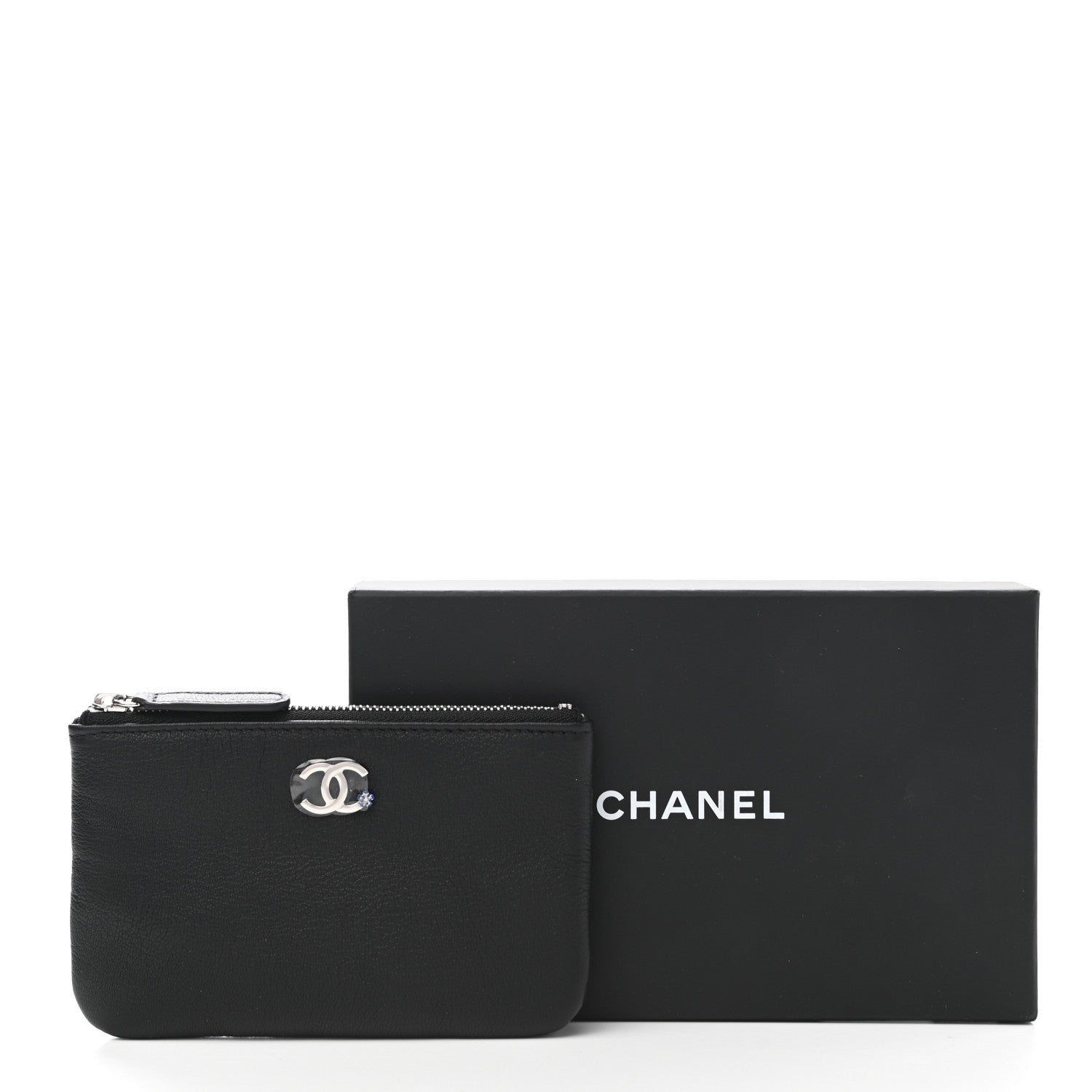 Chanel Goatskin Camellia CC Cosmetic Pouch Black 8 of 8