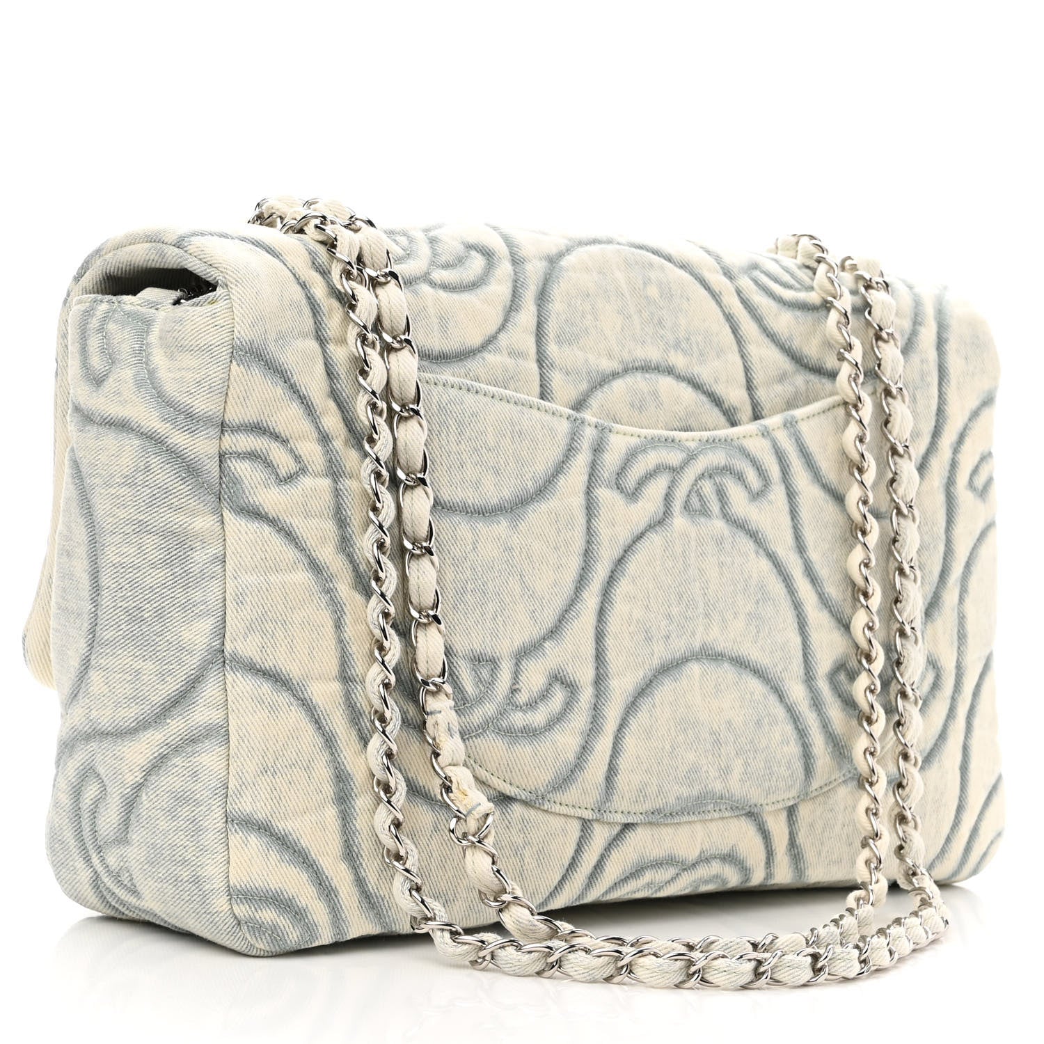 Chanel Denim Embossed CC Logo Print Jumbo Single Flap Blue 3 of 13
