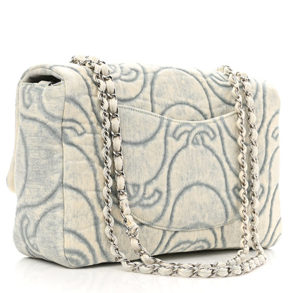 Chanel Denim Embossed CC Logo Print Jumbo Single Flap Blue 3 of 13