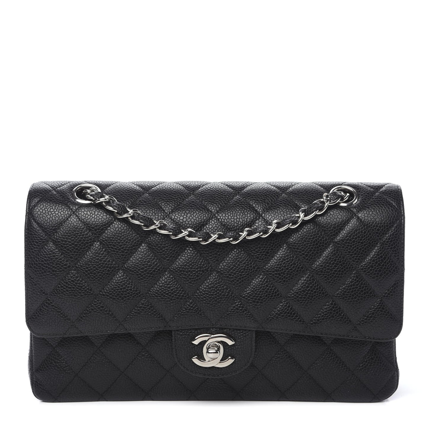 Caviar Quilted Medium Double Flap Black