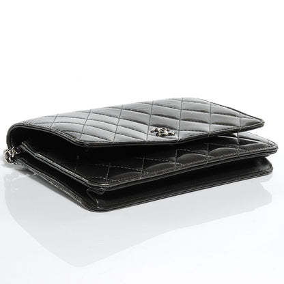 Chanel Patent Quilted Wallet On Chain WOC Dark Grey 4 of 7