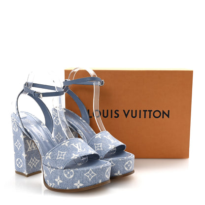Louis Vuitton Monogram Jacquard Denim Platform Sandals 40 Blue 10 of 10