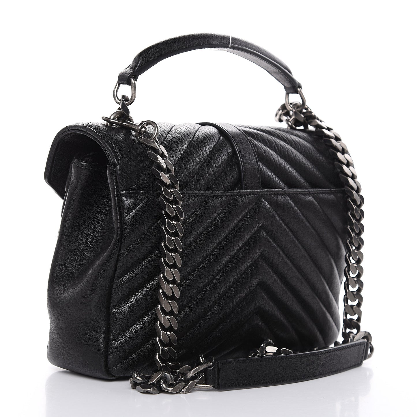 Sheepskin Matelasse Chevron Monogram Medium College Bag Black