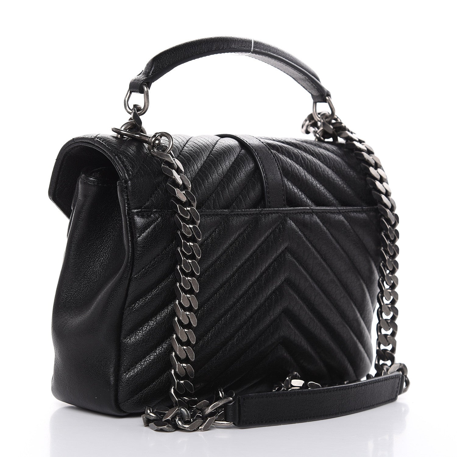 Saint Laurent Sheepskin Matelasse Chevron Monogram Medium College Bag Black 3 of 11