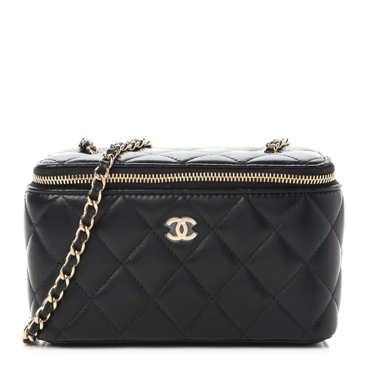 Lambskin Quilted Small Vanity Case With Chain Black
