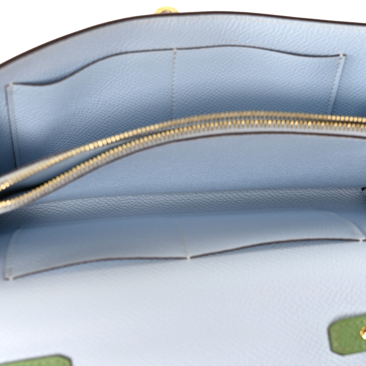 Hermes Epsom Verso Kelly Wallet To Go  Vert Criquet Bleu Brume 5 of 11