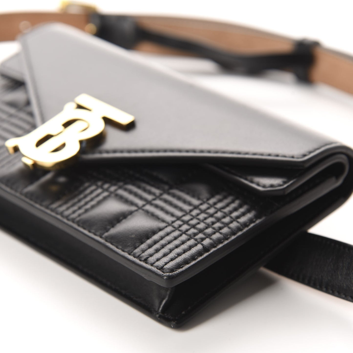 Smooth Calfskin Quilted Check TB Envelope Belt Bag Black