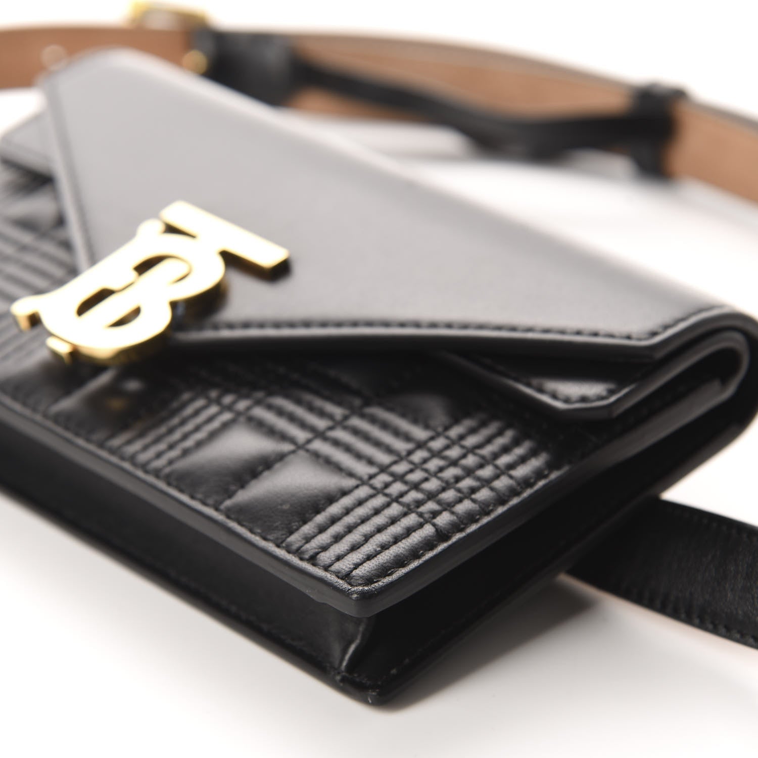 Burberry Smooth Calfskin Quilted Check TB Envelope Belt Bag Black 7 of 12