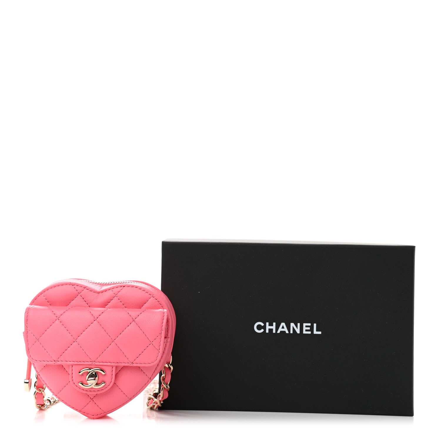 Chanel Lambskin Quilted CC In Love Heart Waist Belt Bag With Chain Pink 11 of 11