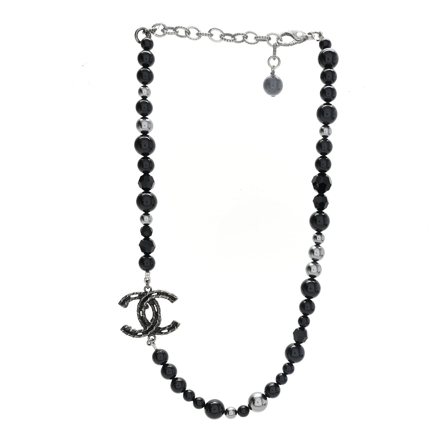 Chanel Pearl Beaded Crystal CC Camellia Short Necklace  Ruthenium Black Pearly Grey 3 of 6