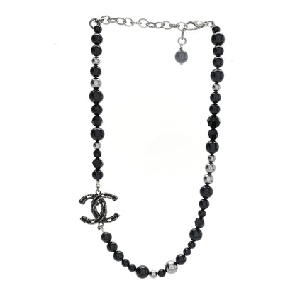 Chanel Pearl Beaded Crystal CC Camellia Short Necklace  Ruthenium Black Pearly Grey 3 of 6