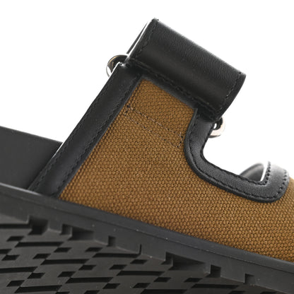 Hermes Canvas Calfskin Mens Chypre Sandals 42 Kaki Black 8 of 10