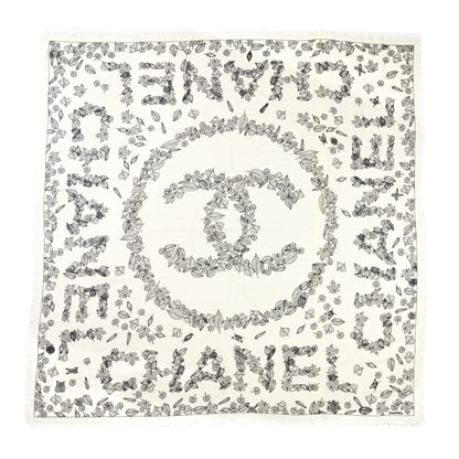 Chanel Cashmere CC Logo Leaves Scarf White Black 1 of 10