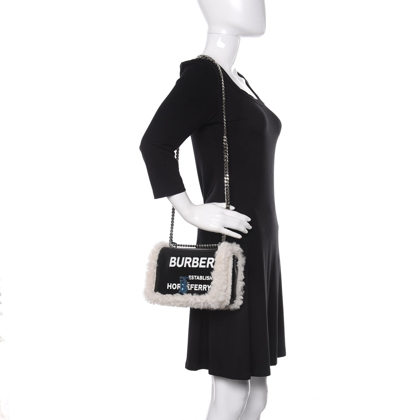 Coated Canvas Shearling Horseferry Print Small Lola Bag Black