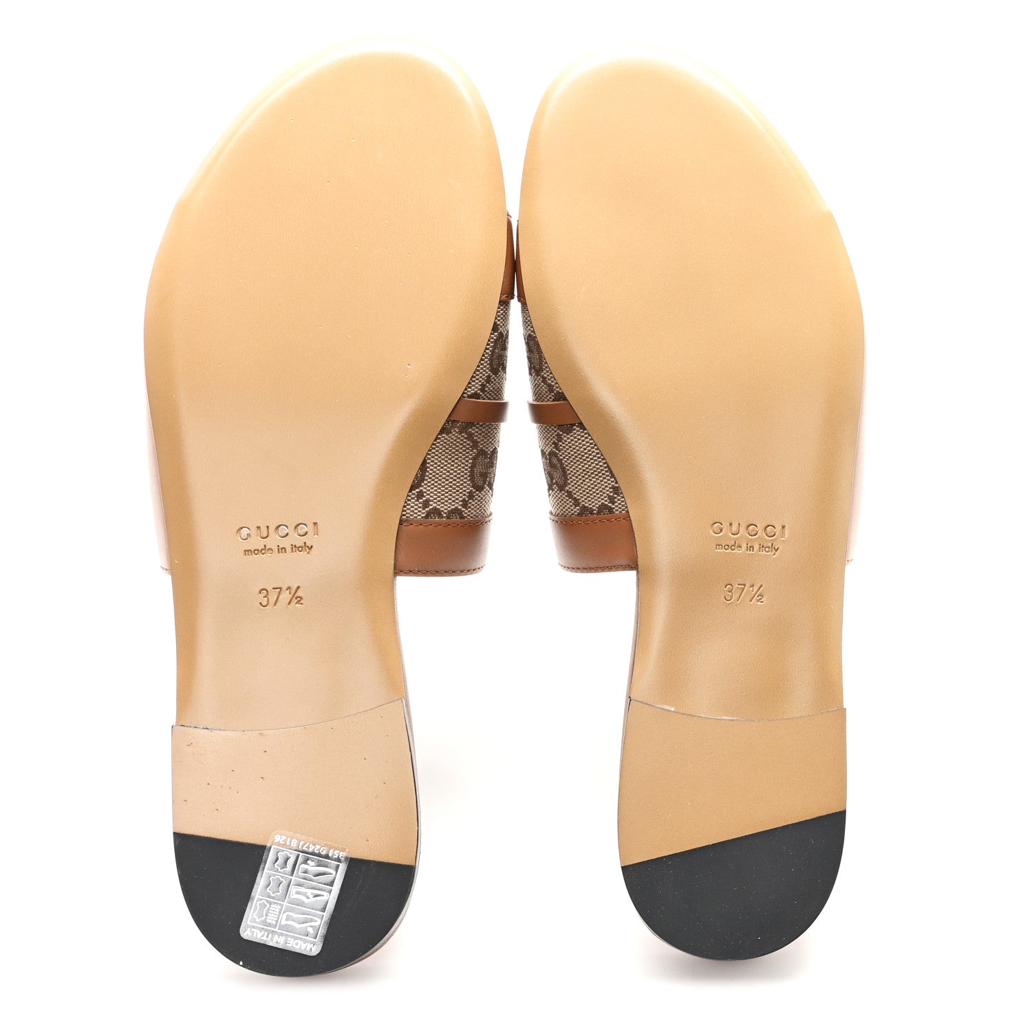 Gucci Calfskin Monogram Horsebit Womens Slide Sandals 37.5 Beige Ebony Sundial 6 of 10