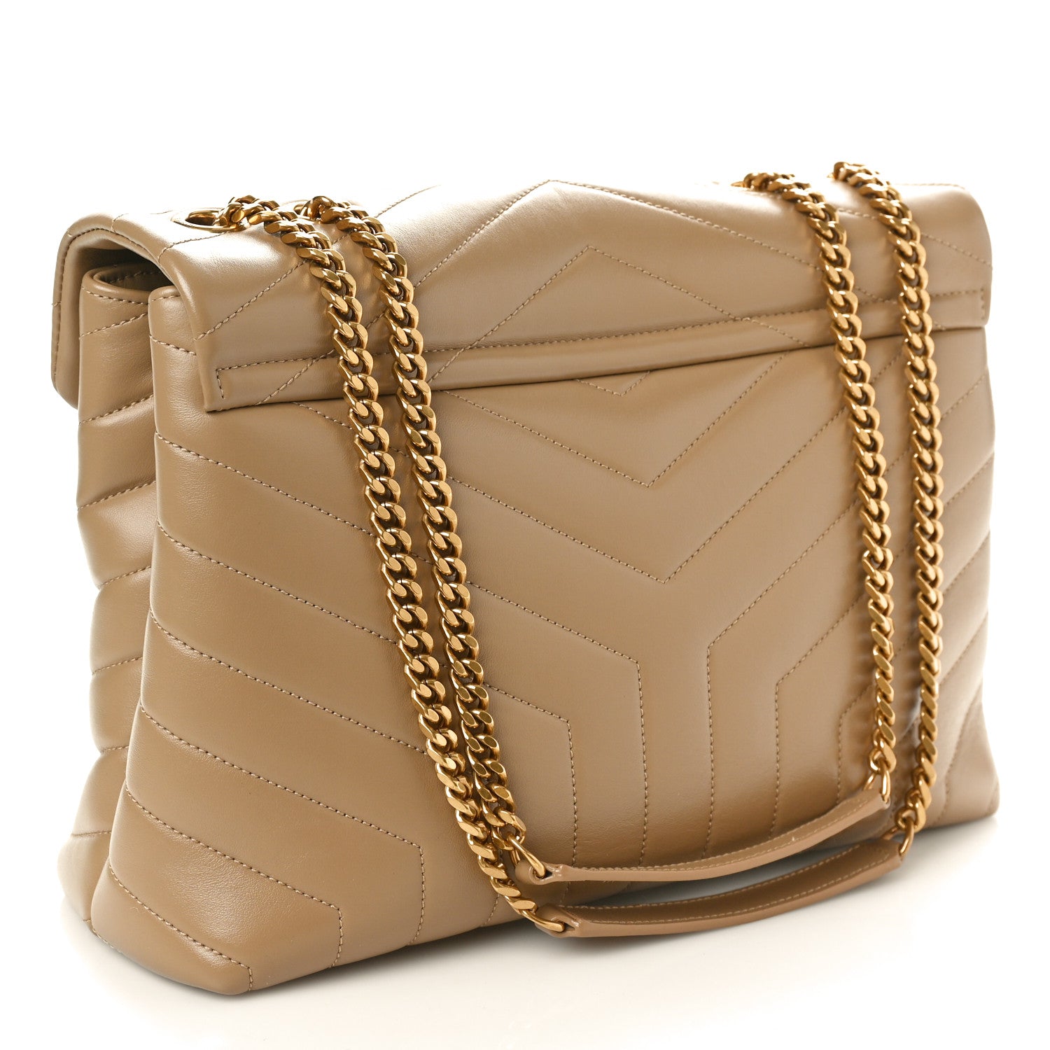 Saint Laurent Calfskin Y Quilted Monogram Medium Loulou Chain Satchel Dark Beige 3 of 10