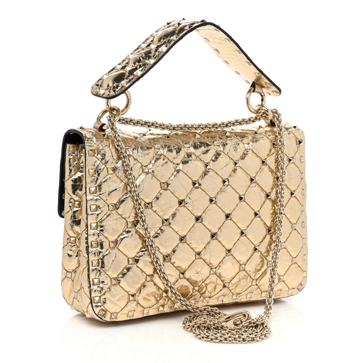 Metallic Wrinkled Lambskin Medium Rockstud Spike Shoulder Bag Mekong