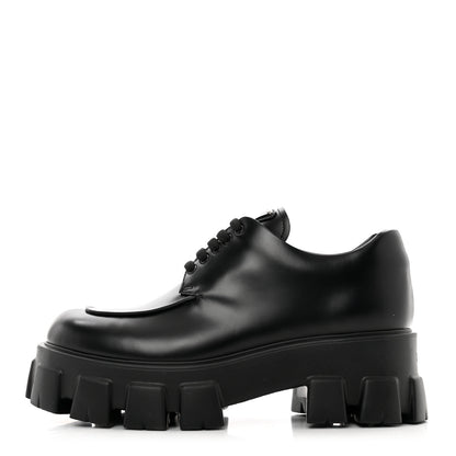 Prada Spazzolato Rois Monolith 55mm Derby Loafers 39 Black 1 of 8