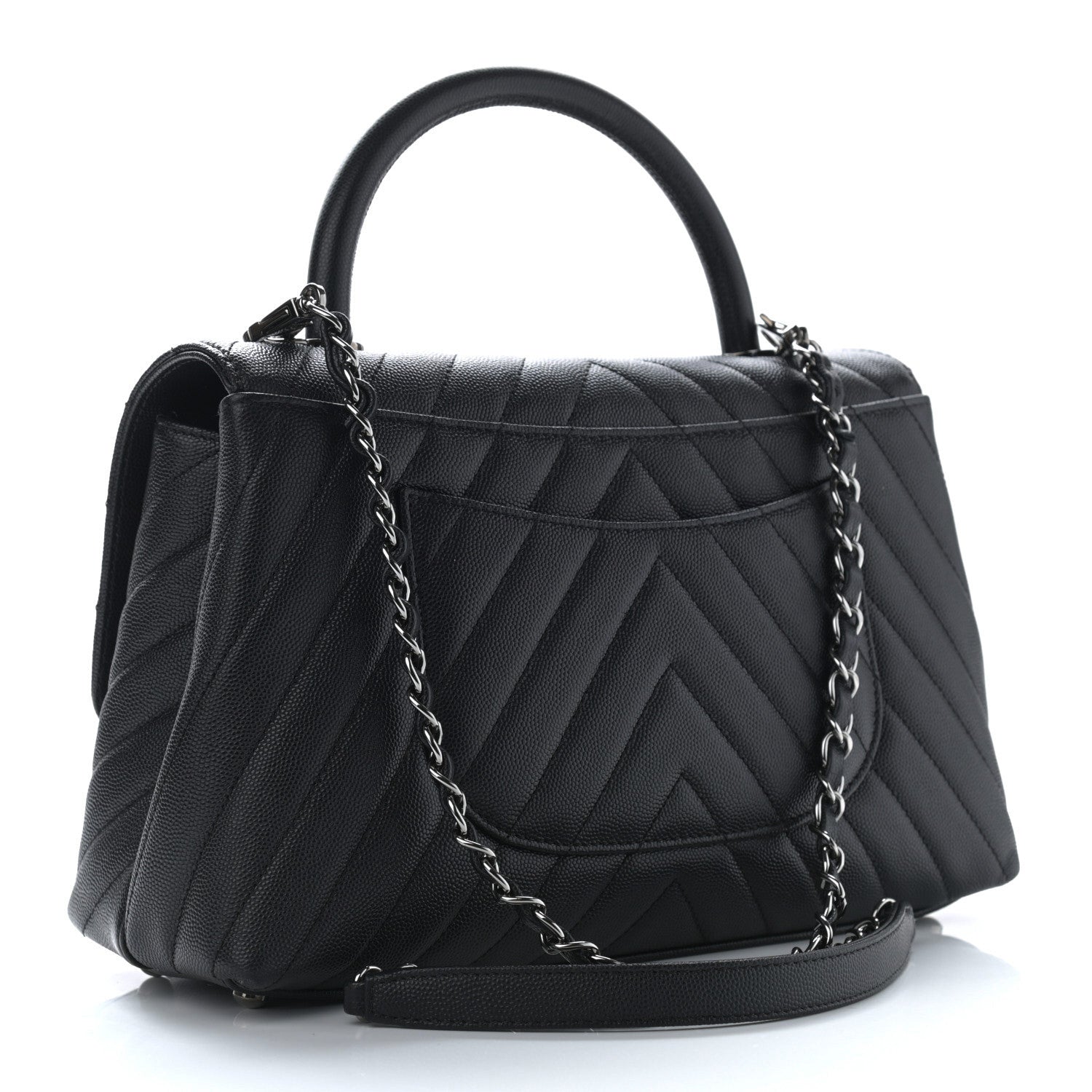 Chanel Caviar Chevron Quilted Small Coco Handle Flap Black 3 of 11