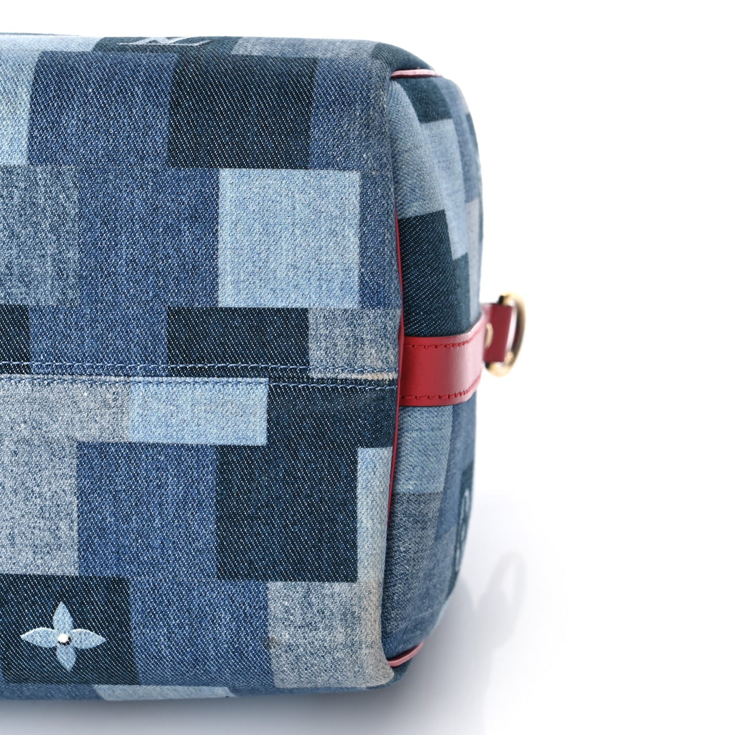 Denim Damier Monogram Patchwork Speedy Bandouliere 30 Blue Rouge