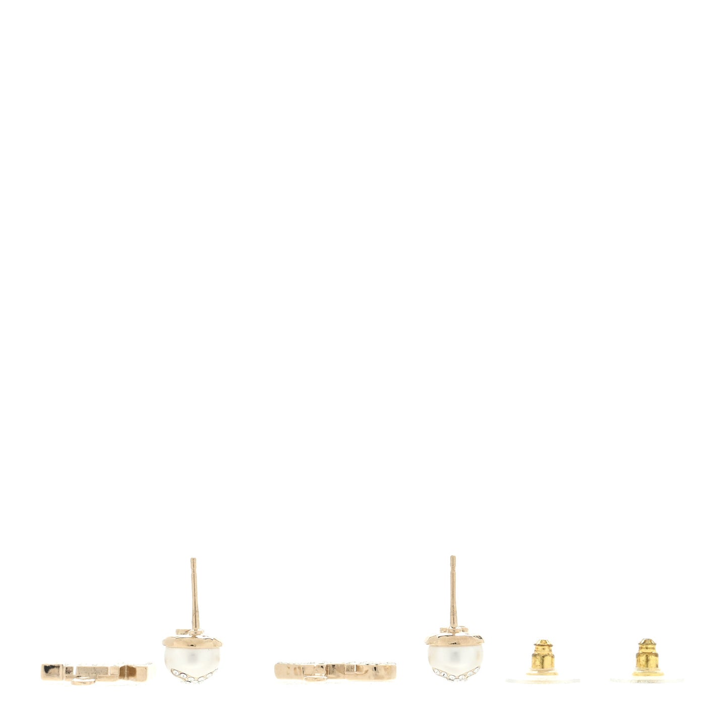 Crystal Pearl Cha-Nel Logo Earrings Gold