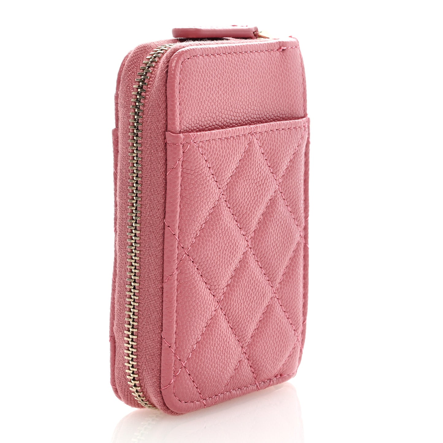 Caviar Quilted Zip Card Holder Pink