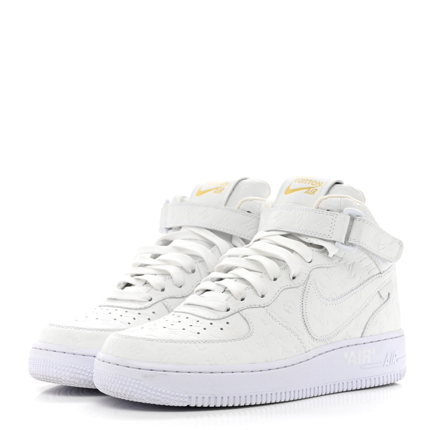 X NIKE AIR FORCE 1 Calfskin Monogram Mens Mid Sneakers 6 White